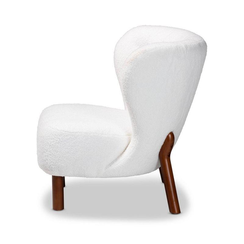 Cabrera White Boucle and Walnut Wood Contemporary Accent Chair