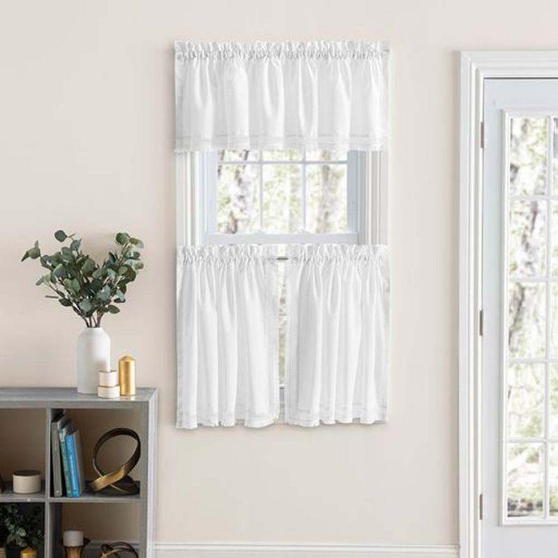 White Polyester Rod Pocket Tailored Valance with Brush Fringe