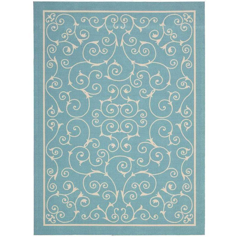 Light Blue Floral Synthetic Indoor/Outdoor Area Rug 4' x 6'