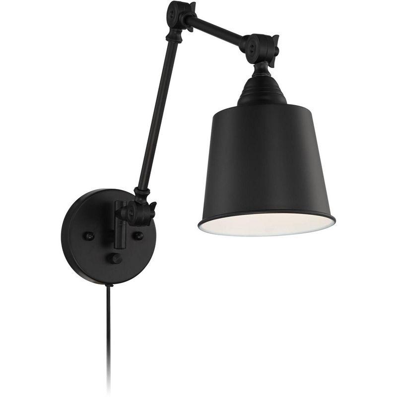 360 Lighting Mendes Modern Wall Lamps Set of 2 Black Metal Plug-in 12 1/2"Light Fixture Swing Arm Adjustable for Bedroom Reading Living Room Hallway