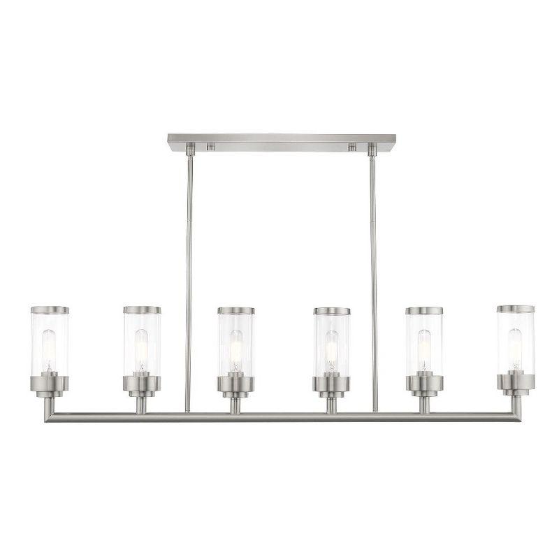 Elegant Brushed Nickel 6-Light Linear Chandelier with Clear Glass Shades