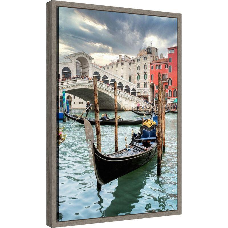 Amanti Art Gondola Rialto Bridge Italy by Alan Blaustein Canvas Wall Art Print Framed 16 x 23-in.