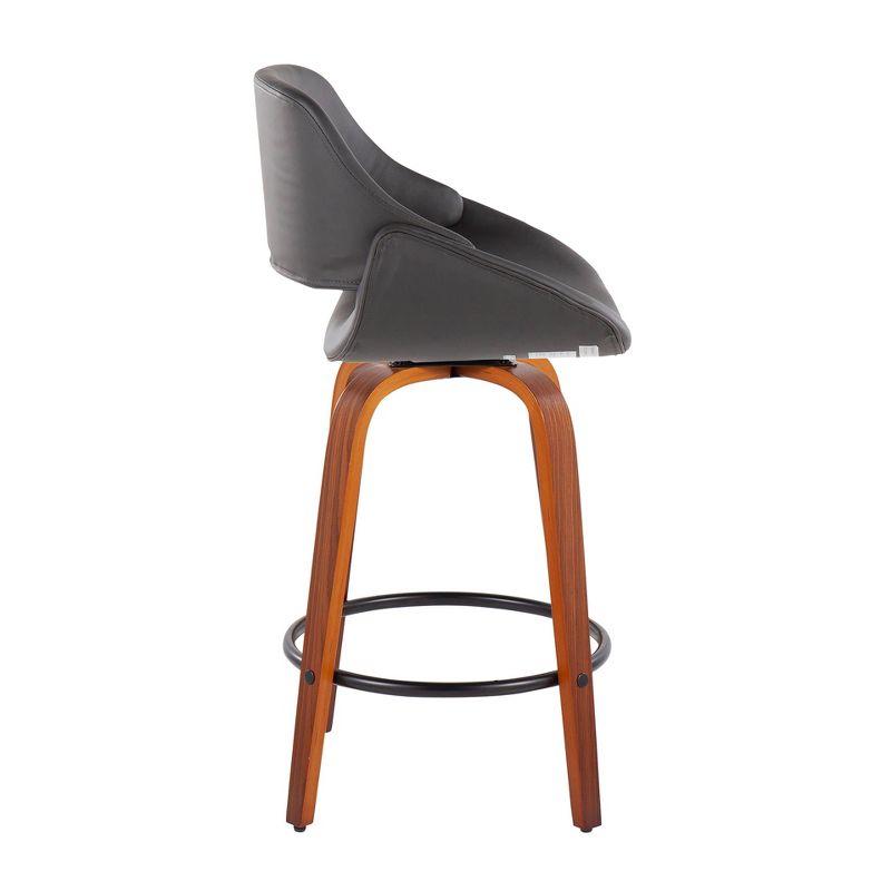 Set of 2 Fabrico PU Leather/Steel/Wood Counter Height Barstools Walnut/Gray/Black - LumiSource