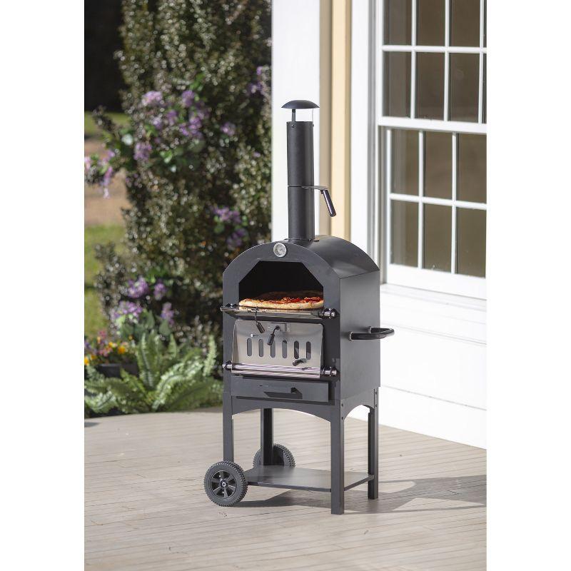 Black Steel Outdoor Charcoal Grill and Oven with Wheels