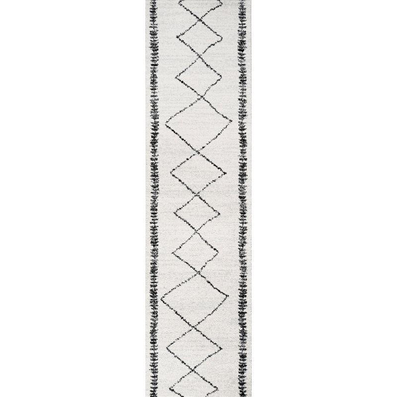 2'x8' Zaina Moroccan Beni Souk Runner Rug, Cream/Black - JONATHAN Y