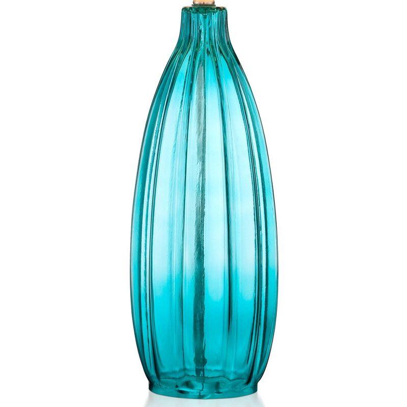 360 Lighting Coastal Table Lamps 30" Tall Set of 2 Fluted Blue Glass White Drum Shade for Living Room Family Bedroom Bedside Nightstand