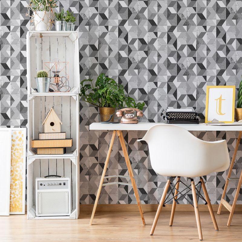 Grey Geometric Self-Adhesive Peel and Stick Wallpaper