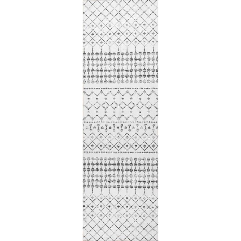 Gray and White Moroccan Washable Non-Slip Runner Rug