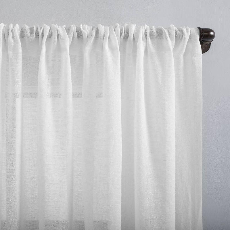 84" White Sheer Polyester Linen Rod Pocket Curtain Panel