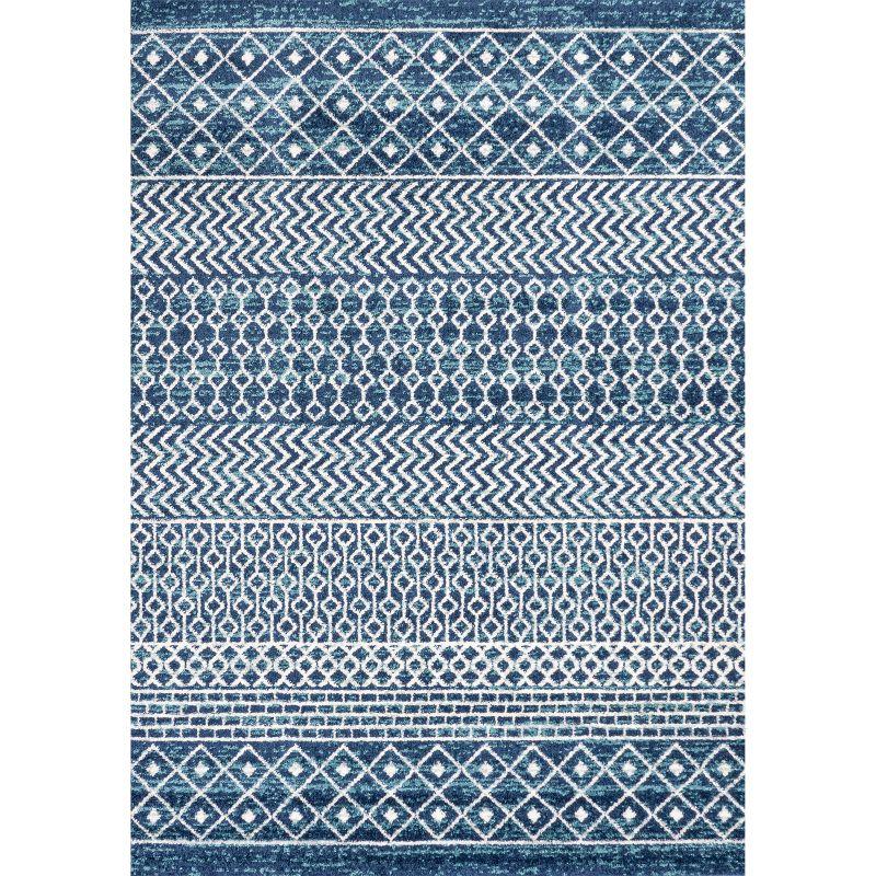 Navy and Cream Reversible Synthetic Geometric Area Rug 5' x 8'