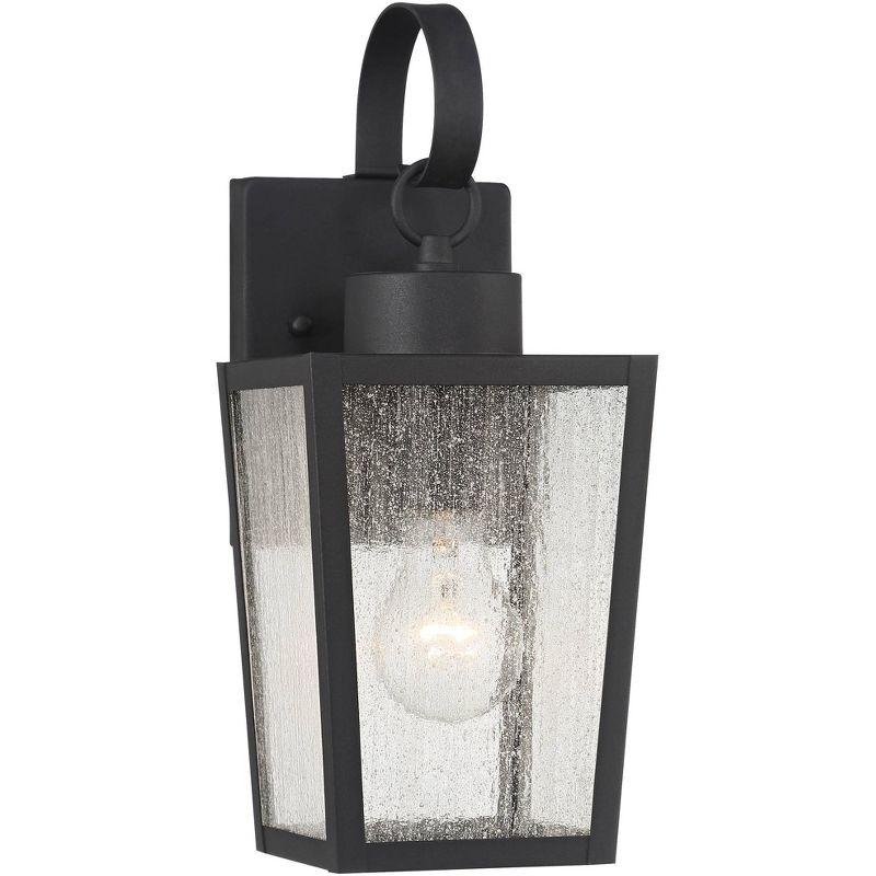 John Timberland Thebes 13 1/4" High Farmhouse Rustic Outdoor Wall Light Fixture Mount Porch House Weatherproof Textured Black Finish Clear Glass Shade