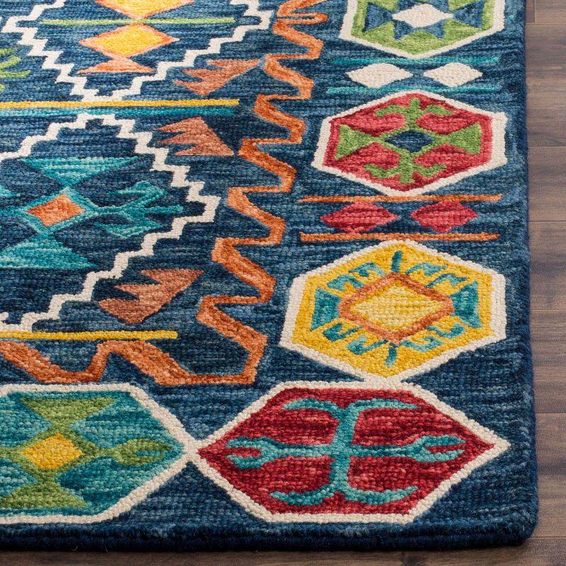 Handmade Aspen Geometric Navy Wool Runner Rug 27"x5"