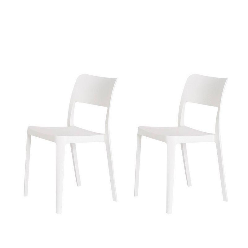 White Stackable Armless Resin Dining Chairs, Set of 2