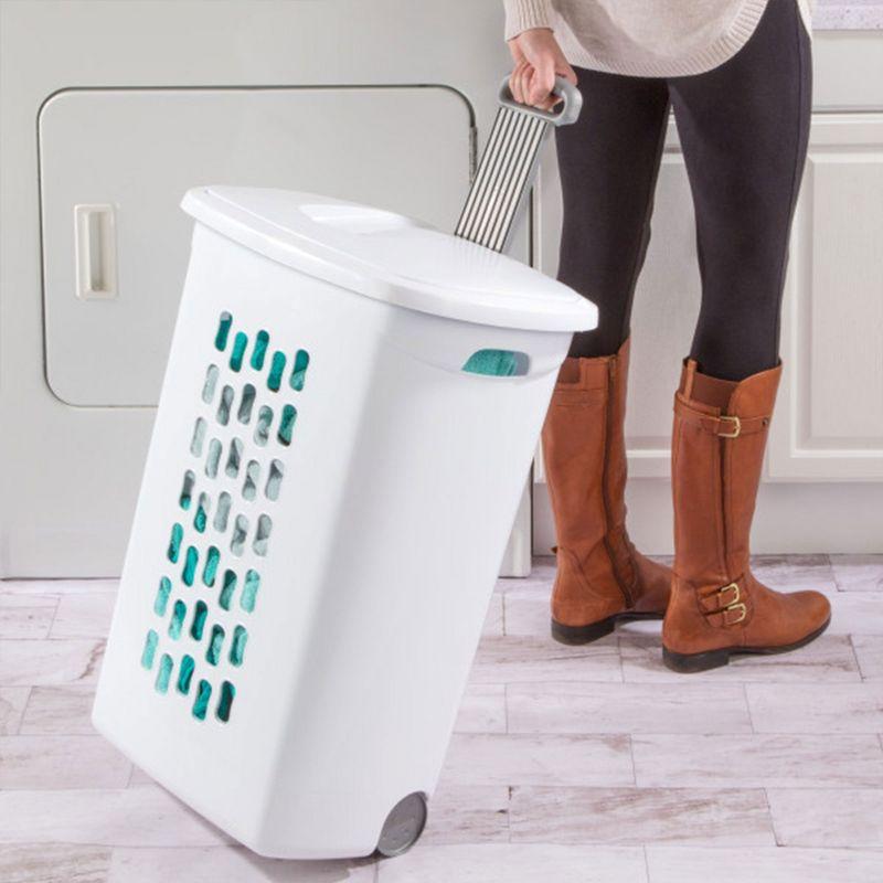 Sterilite Ultra Wheeled Laundry Hamper with Lid, Handle and Wheels for Easy Rolling of Clothes to and from the Laundry Room, Plastic, White, 18-Pack
