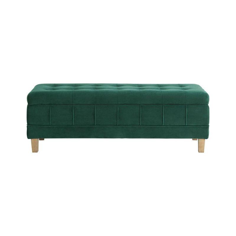 Evergreen Tufted Velvet 52" Storage Ottoman with Wooden Legs