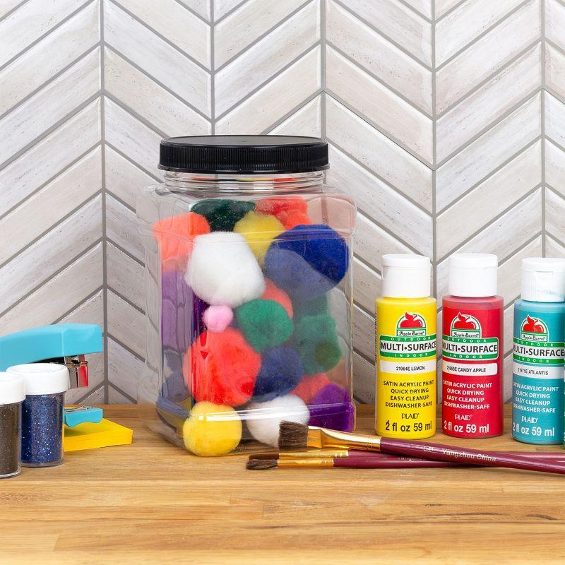 Cornucopia Brands 48oz Square Plastic Jars 3pk; Clear Rectangular 6-Cup Canisters w/ Black Lids, Easy-Grip Side