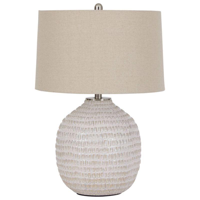 Beige Ceramic Table Lamp with Natural Shade and 3-Way Switch