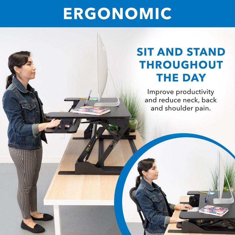 Mount-It! Standing Desk Converter, Height Adjustable Stand Up Desk with Gas Spring Riser, Wide 36 Inch Sit Stand Workstation Fits Dual Monitors, Black