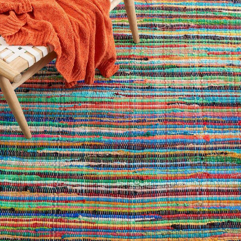 Green and Multicolor Handwoven Cotton Wool Stripe Runner Rug