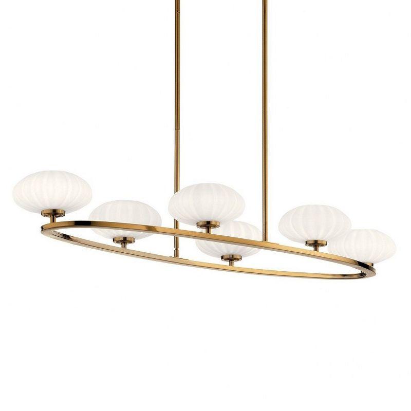 Pim 39" 6 Light Oval Chandelier with Satin Etched Cased Opal Glass in Fox Gold