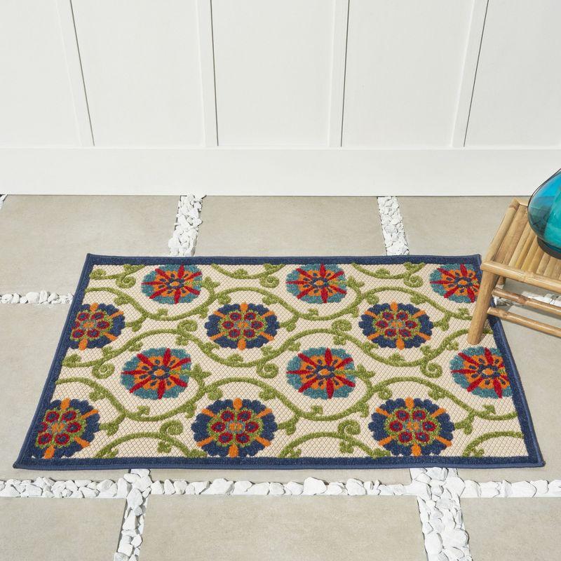 Nourison Aloha Contemporary Floral Flatweave High-Low Indoor Outdoor Area Rug Blue/Multicolor 2'8" x 4'