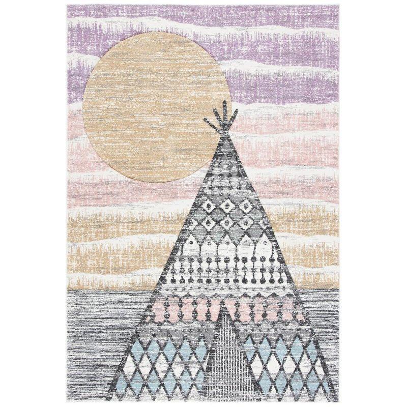 Gray and Pink Teepee Pattern Kids Area Rug