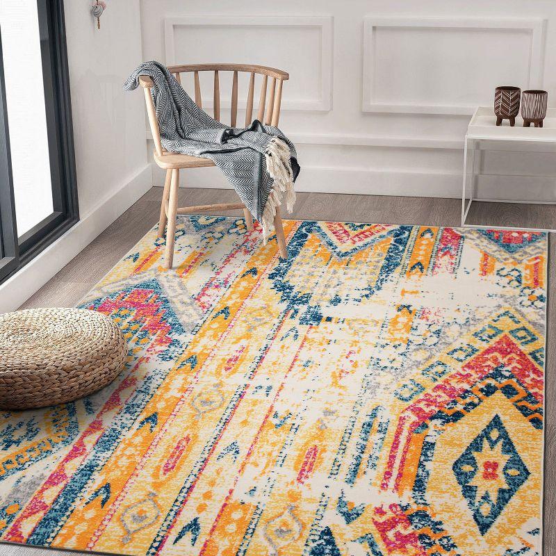 Multicolor Geometric Stain-Resistant Synthetic Area Rug 42" x 4"