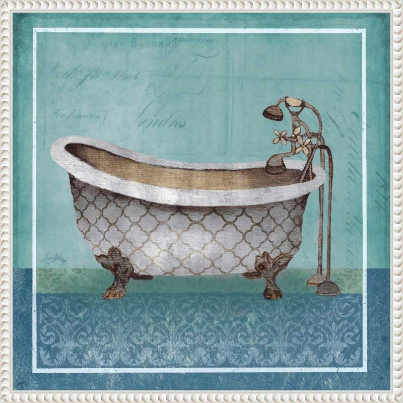 Regal Blue Bathtub Canvas Art with Beaded Frame