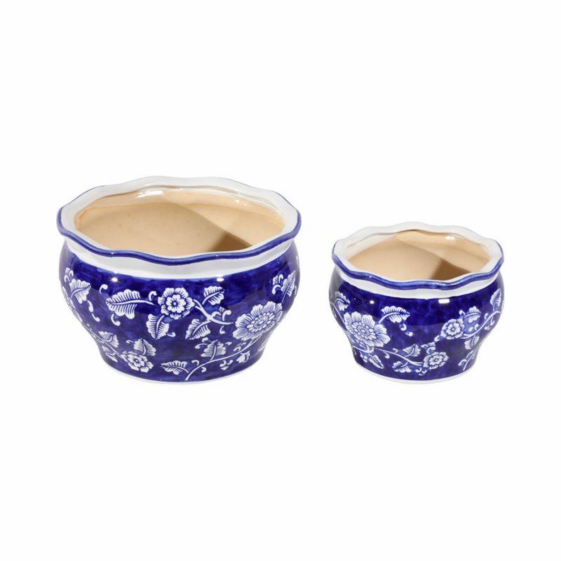 Sagebrook Home 2pc Chinoisere Ceramic Indoor Outdoor Planter Pots Blue/White: Hand-Painted, Rust-Resistant, No Assembly Required