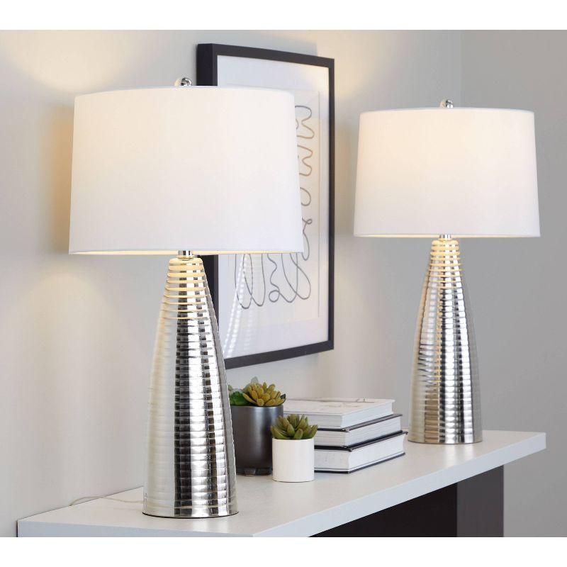 LumiSource (Set of 2) Maya 27.75" Contemporary Metal Table Lamps Polished Nickel with White Linen Shade from Grandview Gallery: UL Listed