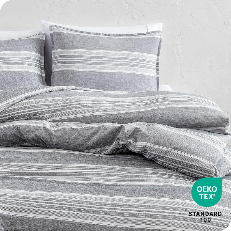 Twin/Twin XL Stripe - Heather Charcoal Double Brushed Duvet Cover Set by Bare Home