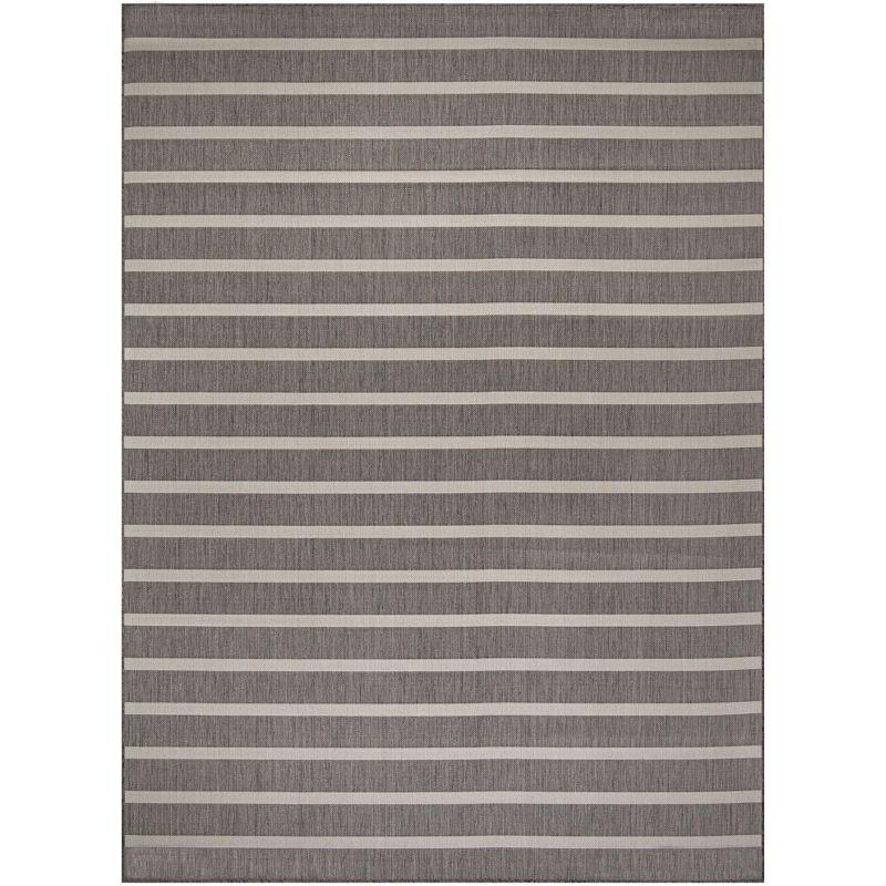 Charcoal Ivory Striped Flatweave 8' x 10' Outdoor Rug