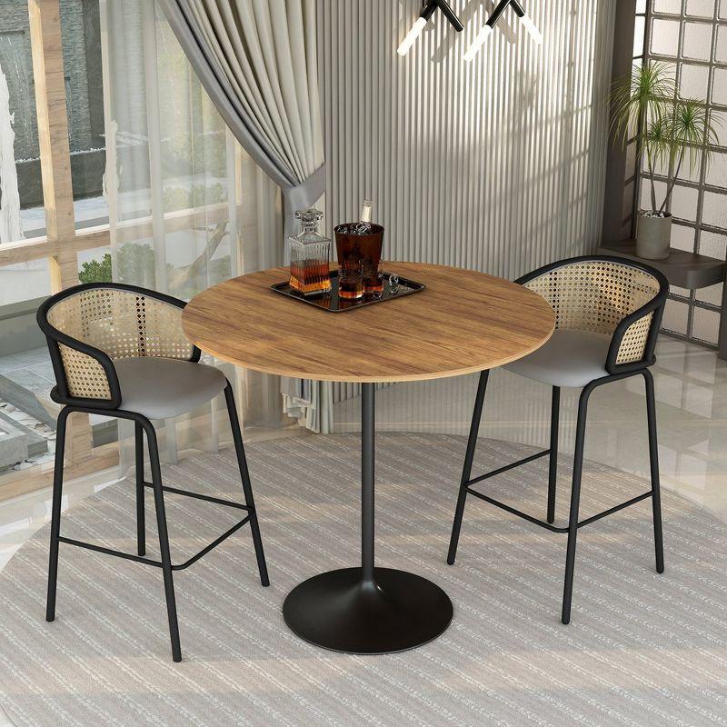 Cognac Brown Round MDF Bar Height Dining Table with Black Pedestal Base