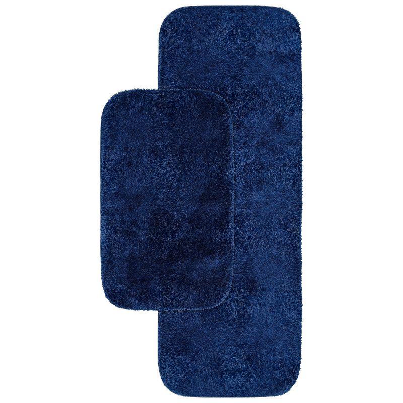 2pc Traditional Nylon Washable Bathroom Rug Set Navy - Garland Rug: Machine Made, Latex Backing, Tufted Bath Mats Set