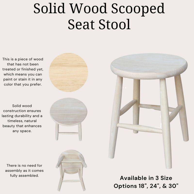 Scooped Seat Counter Height Barstool Brown - International Concepts: Solid Parawood, Kitchen, Unfinished