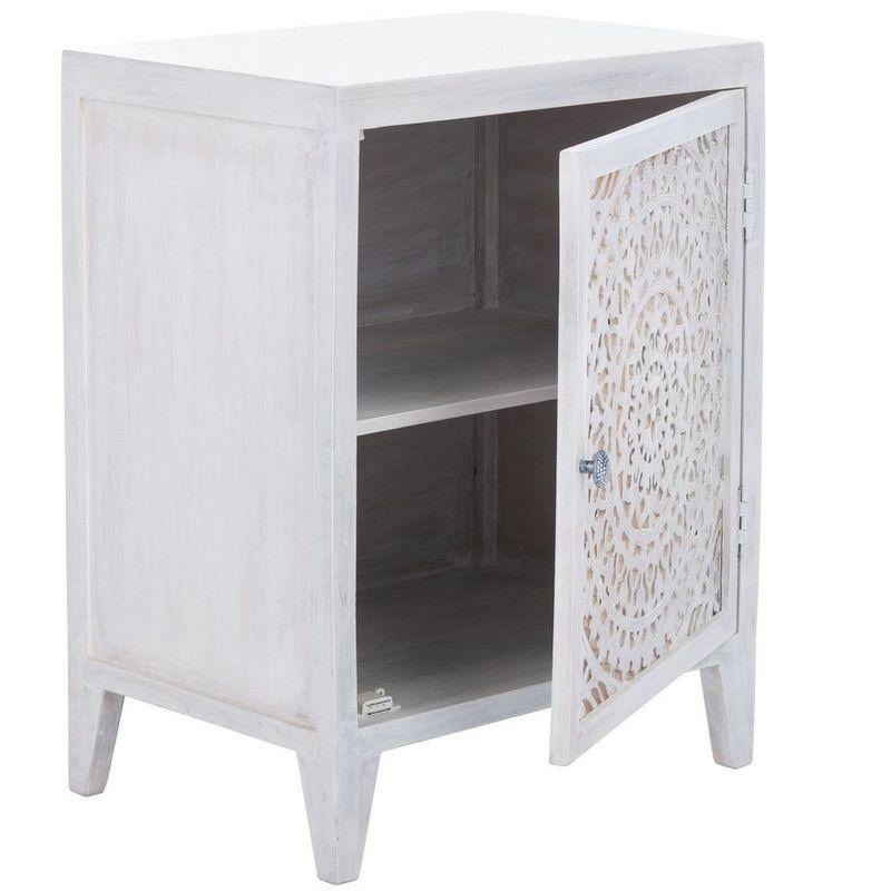 Thea White Washed Carved Wood 1-Door Nightstand