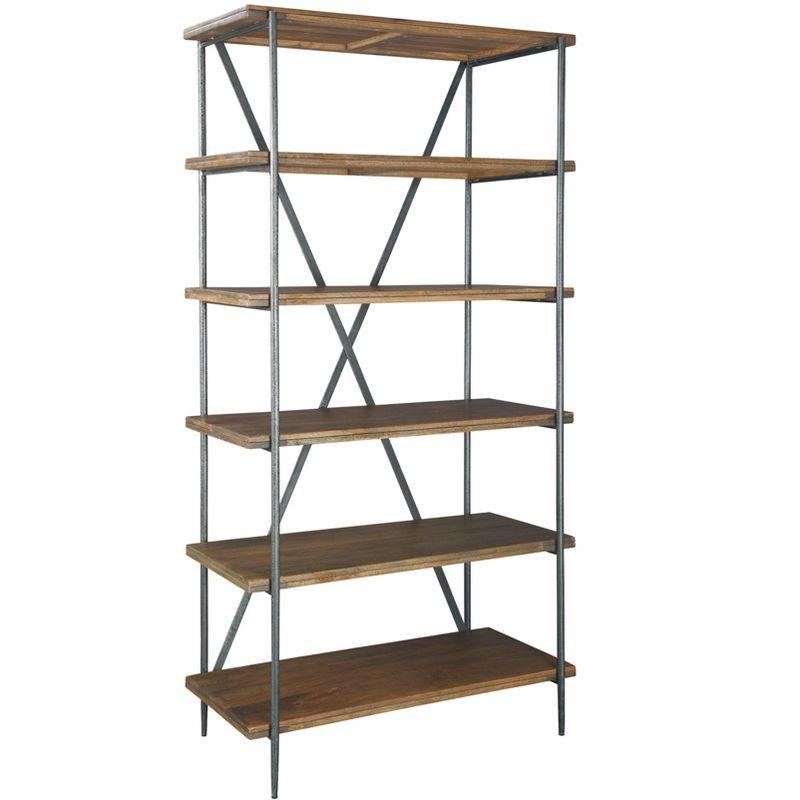 Transitional Bedford Brown Wood Ladder Bookcase with Cubes