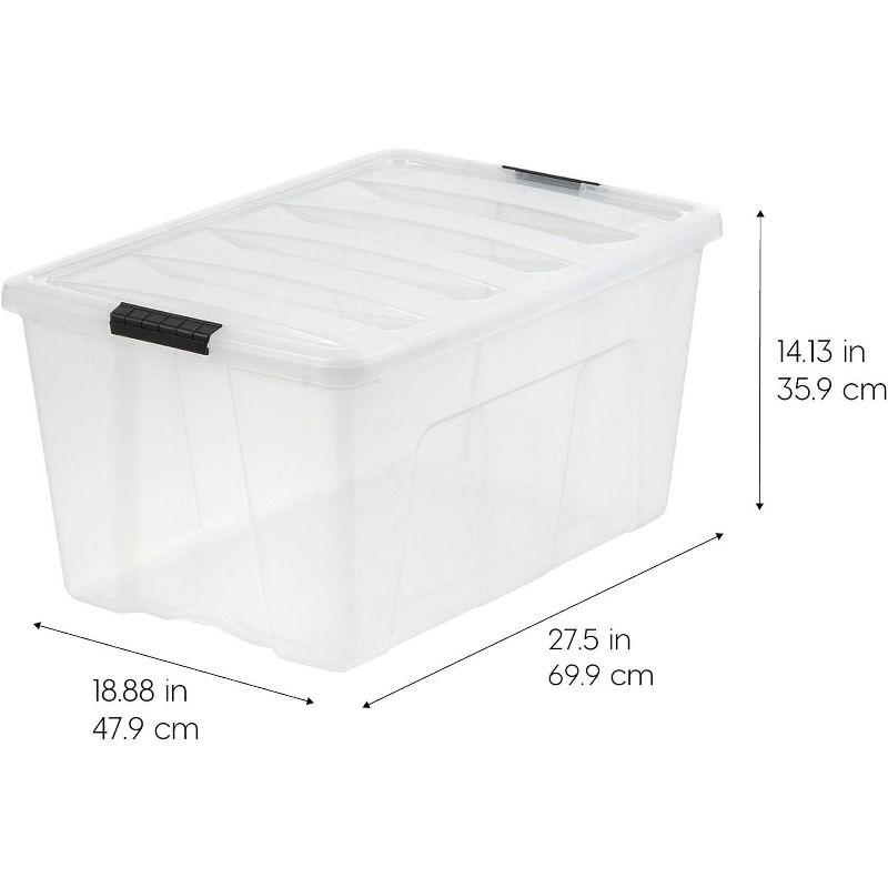 IRIS USA 2 Pack 94 Quart Stackable Plastic Storage Bins with Lids and Latching Buckles