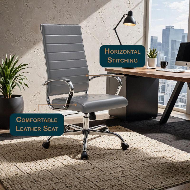 LeisureMod Benmar Modern High Back Leather Office Chair with Adjustable Height, Swivel Base, Ergonomic Design for Home Office, Study, or Workspace