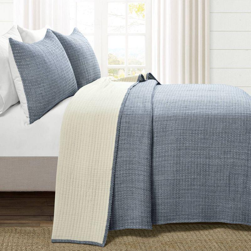 Navy and Off-White Cotton Reversible Full Quilt Set