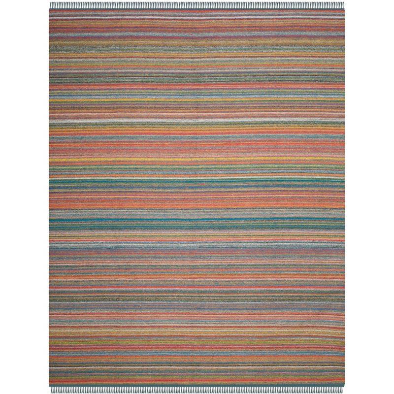 Bohemian Stripe Blue & Ivory 8' x 10' Hand Woven Wool Area Rug