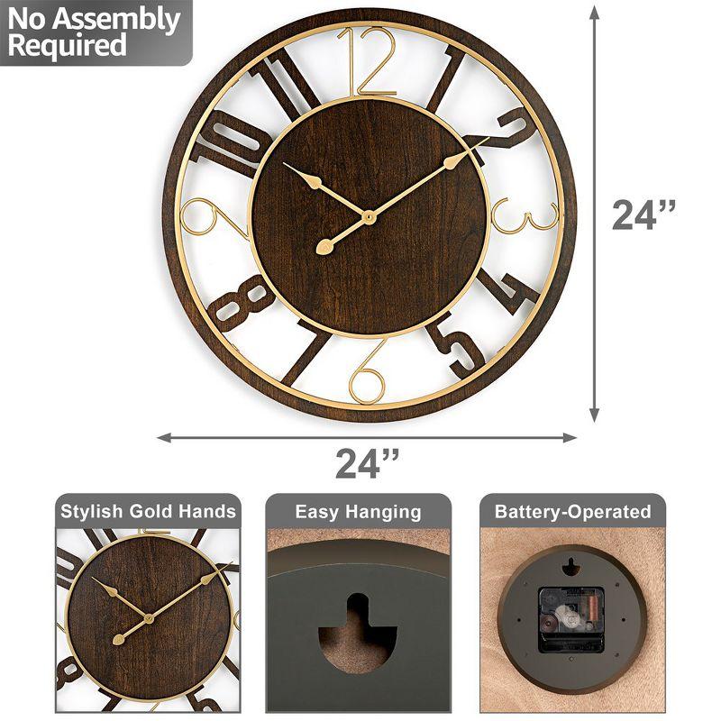 Sorbus 24" Modern Wooden Wall Clock - Sleek Design, Analog Display - Complements Various Styles