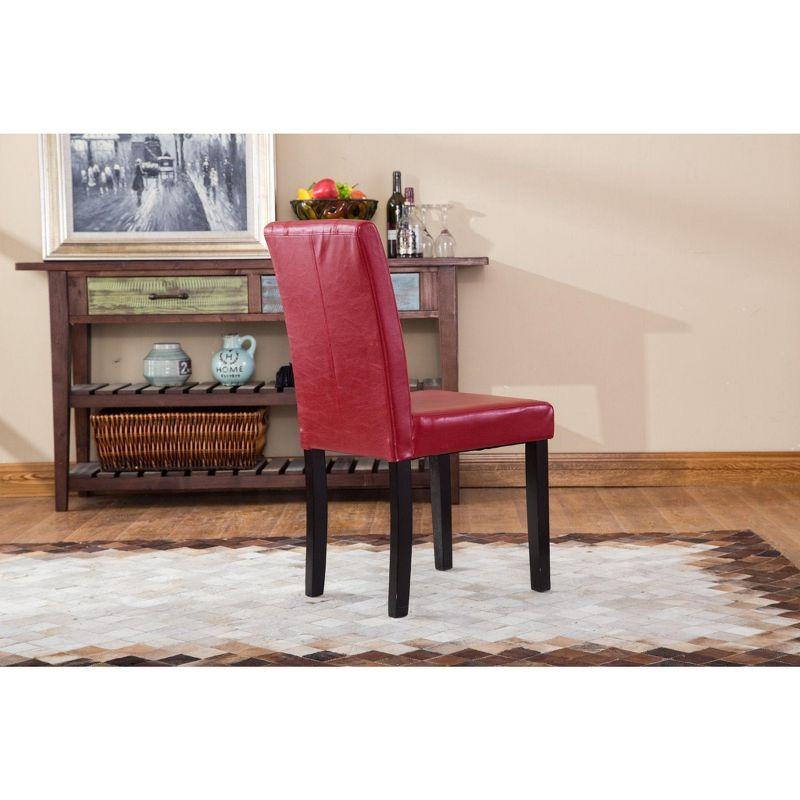 Roundhill Urban Style Solid Wood Faux Leather Parsons Chair, Red, Set of 2