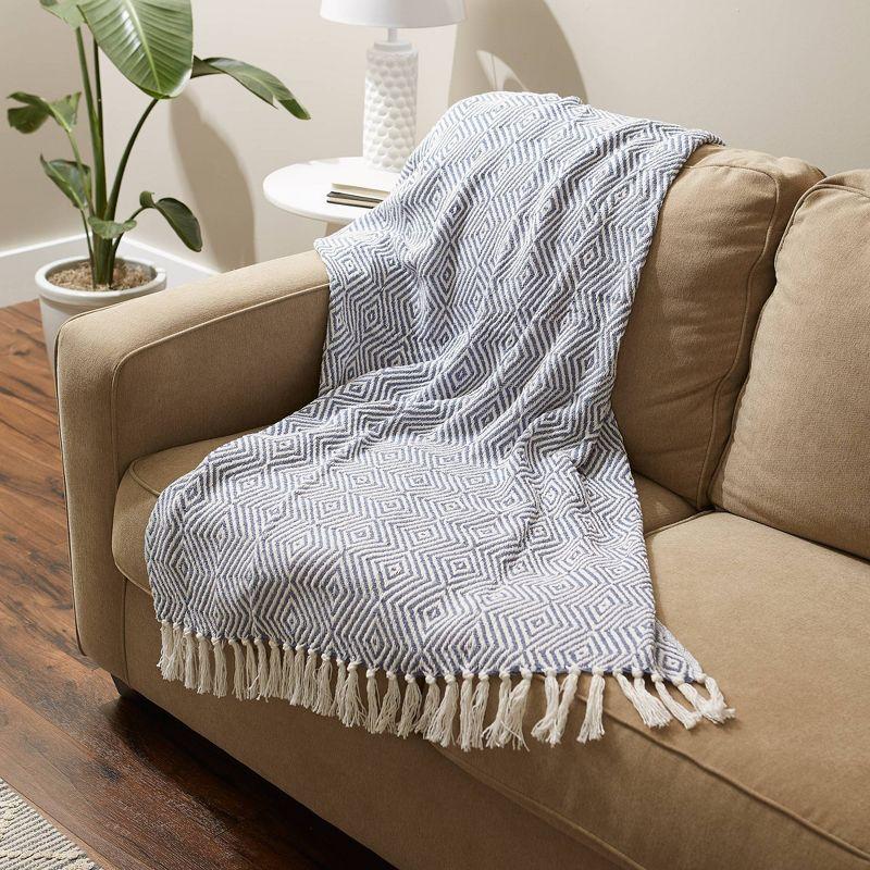 50"x60" Diamond Geometric Throw Blanket Stonewash Blue - Design Imports: Lightweight, Woven Cotton