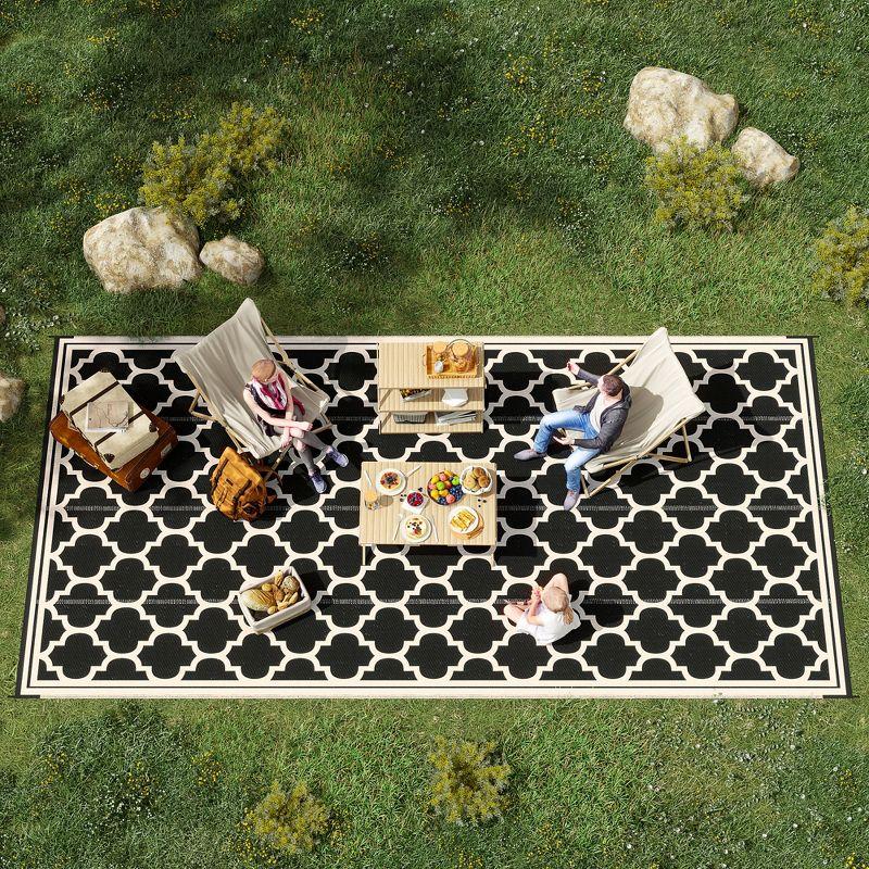 Outsunny RV Mat, Outdoor Patio Rug / Large Camping Carpet, 9' x 18', Waterproof Plastic Straw, Reversible, Black & Beige