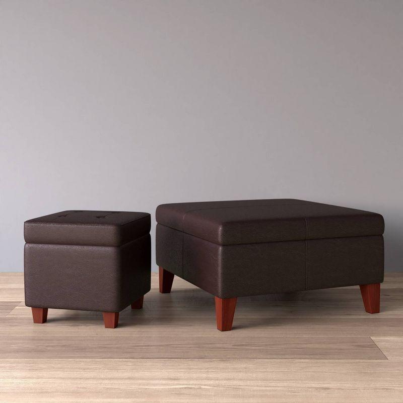 Luxury Large Square Storage Ottoman with Lid - HomePop: Faux Leather, Wood Legs