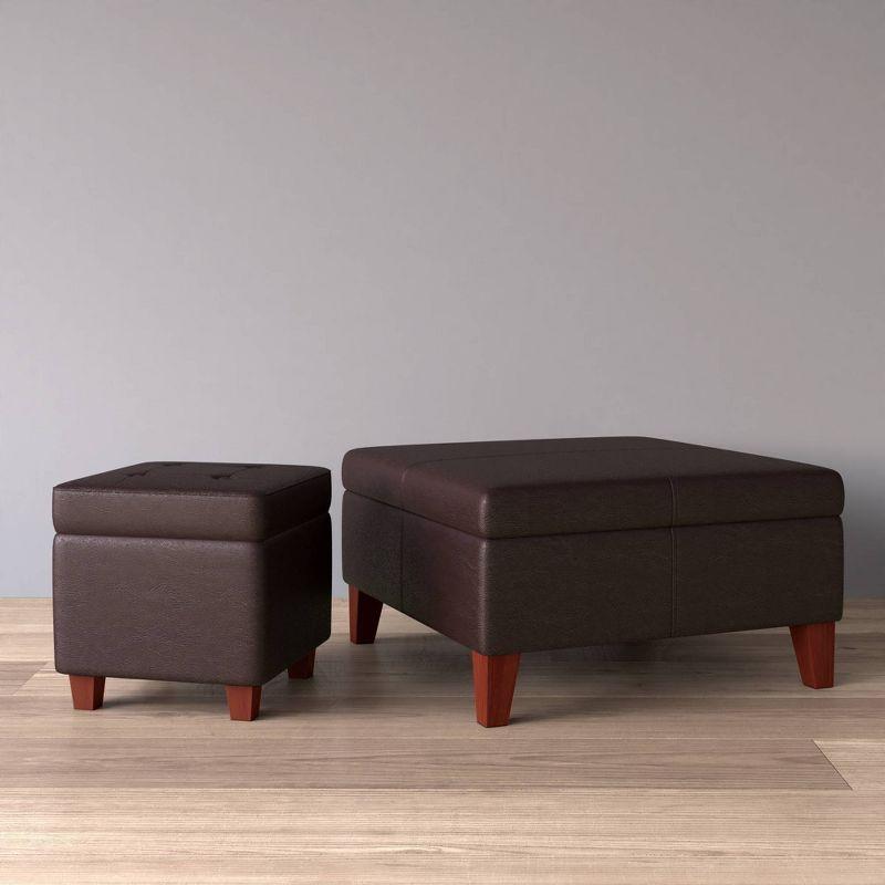 Elegant Brown Faux Leather Tufted Large Storage Ottoman