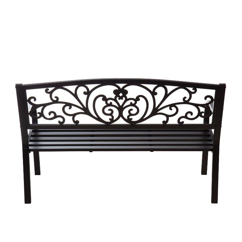 Evergreen Blooming Garden Metal Bench, Black