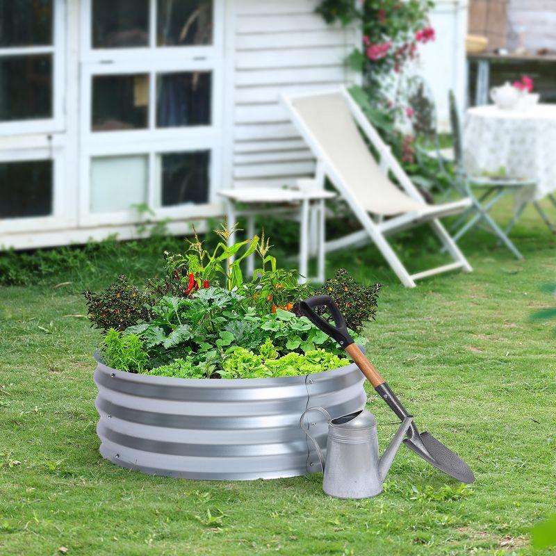 LuxenHome 3ft Round Galvanized Metal Raised Garden Bed Planter Silver