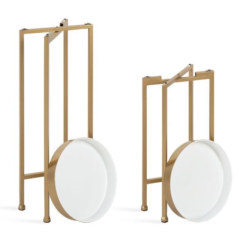Kate and Laurel Celia Round Metal Nesting Table, 2 Piece, White and Gold